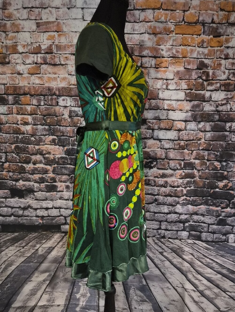 Desigual Green Floral and Pink Accent Midi Dress - Picture 7 of 10